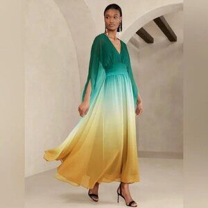 Banana Republic Daybreak Ombre Blue Zela Chiffon Maxi Dress, Size